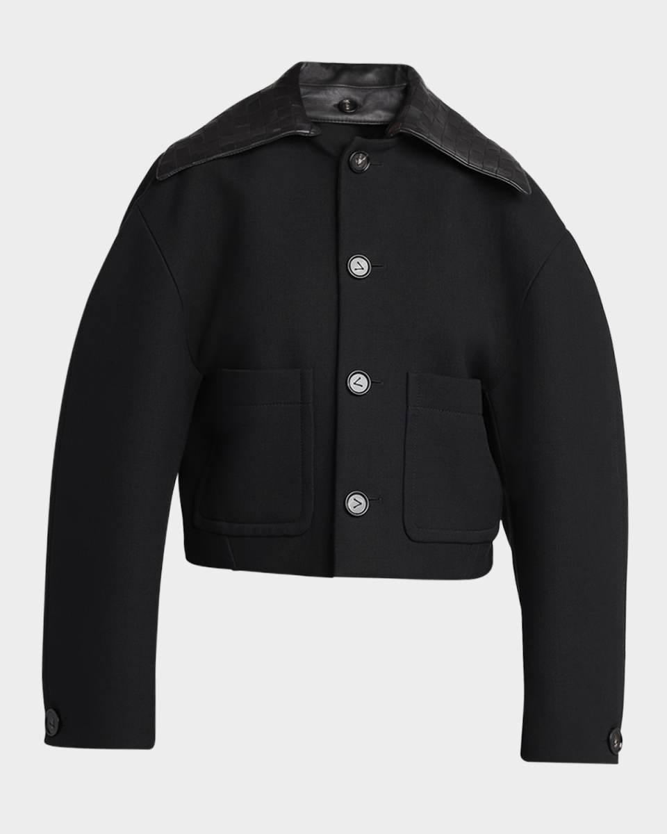 Intrecciato Collar Wide-Sleeve Cotton Jacket